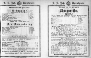 Theaterzettel (Oper und Burgtheater in Wien) 18730716 Seite: 1