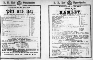 Theaterzettel (Oper und Burgtheater in Wien) 18730717 Seite: 1