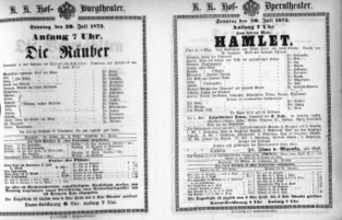 Theaterzettel (Oper und Burgtheater in Wien) 18730720 Seite: 1