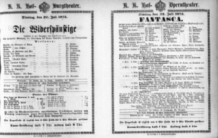 Theaterzettel (Oper und Burgtheater in Wien) 18730722 Seite: 1