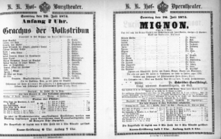 Theaterzettel (Oper und Burgtheater in Wien) 18730726 Seite: 1