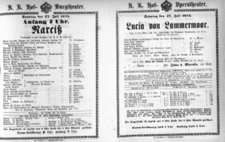 Theaterzettel (Oper und Burgtheater in Wien) 18730727 Seite: 1