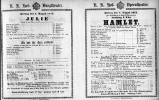 Theaterzettel (Oper und Burgtheater in Wien) 18730801 Seite: 1