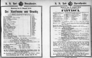 Theaterzettel (Oper und Burgtheater in Wien) 18730802 Seite: 1