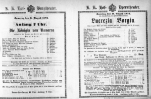 Theaterzettel (Oper und Burgtheater in Wien) 18730809 Seite: 1