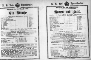 Theaterzettel (Oper und Burgtheater in Wien) 18730813 Seite: 1
