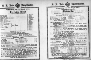 Theaterzettel (Oper und Burgtheater in Wien) 18730814 Seite: 1