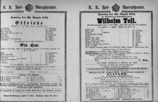 Theaterzettel (Oper und Burgtheater in Wien) 18730823 Seite: 1