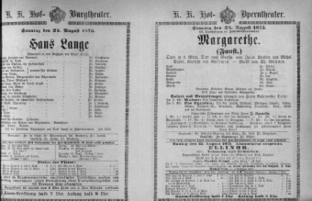 Theaterzettel (Oper und Burgtheater in Wien) 18730824 Seite: 1