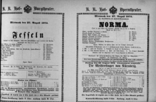 Theaterzettel (Oper und Burgtheater in Wien) 18730827 Seite: 1