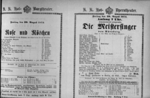 Theaterzettel (Oper und Burgtheater in Wien) 18730829 Seite: 1