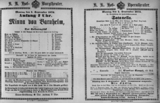 Theaterzettel (Oper und Burgtheater in Wien) 18730901 Seite: 1