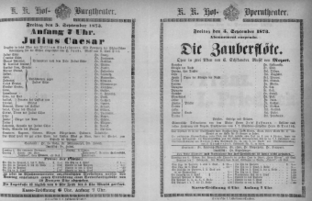 Theaterzettel (Oper und Burgtheater in Wien) 18730905 Seite: 1