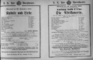 Theaterzettel (Oper und Burgtheater in Wien) 18730910 Seite: 1