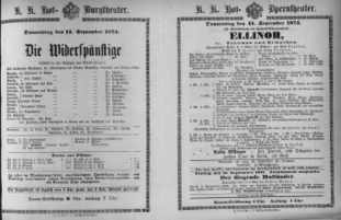 Theaterzettel (Oper und Burgtheater in Wien) 18730911 Seite: 1