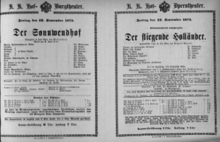 Theaterzettel (Oper und Burgtheater in Wien) 18730912 Seite: 1