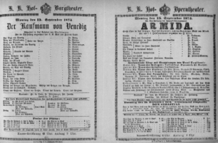 Theaterzettel (Oper und Burgtheater in Wien) 18730915 Seite: 1