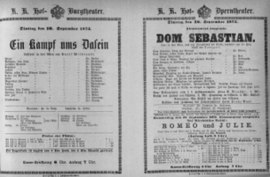 Theaterzettel (Oper und Burgtheater in Wien) 18730916 Seite: 1