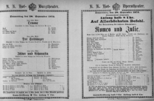Theaterzettel (Oper und Burgtheater in Wien) 18730918 Seite: 1