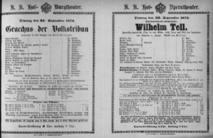 Theaterzettel (Oper und Burgtheater in Wien) 18730923 Seite: 1