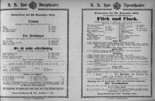 Theaterzettel (Oper und Burgtheater in Wien) 18730925 Seite: 1