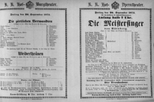 Theaterzettel (Oper und Burgtheater in Wien) 18730926 Seite: 1