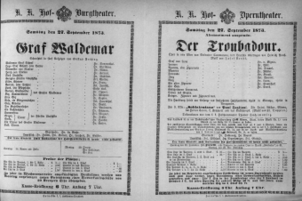 Theaterzettel (Oper und Burgtheater in Wien) 18730927 Seite: 1