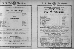 Theaterzettel (Oper und Burgtheater in Wien) 18730930 Seite: 1