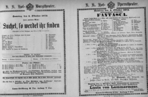 Theaterzettel (Oper und Burgtheater in Wien) 18731004 Seite: 1