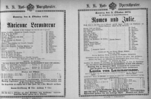 Theaterzettel (Oper und Burgtheater in Wien) 18731005 Seite: 1