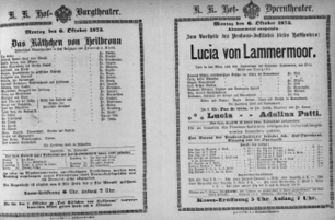 Theaterzettel (Oper und Burgtheater in Wien) 18731006 Seite: 1