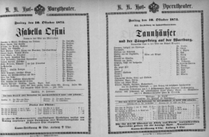 Theaterzettel (Oper und Burgtheater in Wien) 18731010 Seite: 1