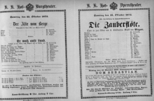 Theaterzettel (Oper und Burgtheater in Wien) 18731011 Seite: 1