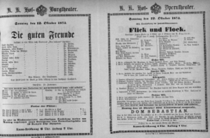 Theaterzettel (Oper und Burgtheater in Wien) 18731012 Seite: 1