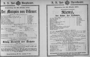 Theaterzettel (Oper und Burgtheater in Wien) 18731016 Seite: 1