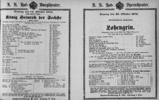 Theaterzettel (Oper und Burgtheater in Wien) 18731021 Seite: 1