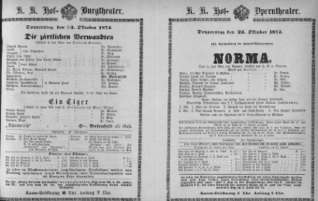 Theaterzettel (Oper und Burgtheater in Wien) 18731023 Seite: 1