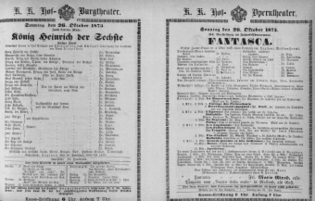 Theaterzettel (Oper und Burgtheater in Wien) 18731026 Seite: 1