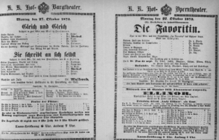 Theaterzettel (Oper und Burgtheater in Wien) 18731027 Seite: 1