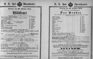 Theaterzettel (Oper und Burgtheater in Wien) 18731028 Seite: 1