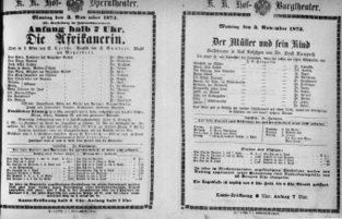 Theaterzettel (Oper und Burgtheater in Wien) 18731103 Seite: 1