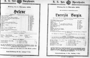 Theaterzettel (Oper und Burgtheater in Wien) 18731104 Seite: 1