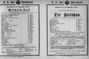 Theaterzettel (Oper und Burgtheater in Wien) 18731109 Seite: 1