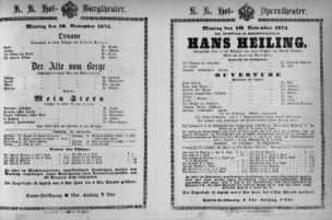 Theaterzettel (Oper und Burgtheater in Wien) 18731110 Seite: 1