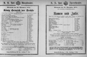 Theaterzettel (Oper und Burgtheater in Wien) 18731112 Seite: 1