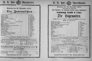 Theaterzettel (Oper und Burgtheater in Wien) 18731115 Seite: 1
