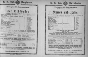 Theaterzettel (Oper und Burgtheater in Wien) 18731118 Seite: 1