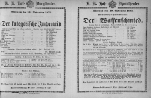 Theaterzettel (Oper und Burgtheater in Wien) 18731119 Seite: 1