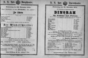 Theaterzettel (Oper und Burgtheater in Wien) 18731120 Seite: 1