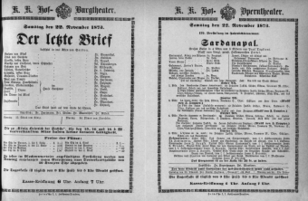 Theaterzettel (Oper und Burgtheater in Wien) 18731122 Seite: 1